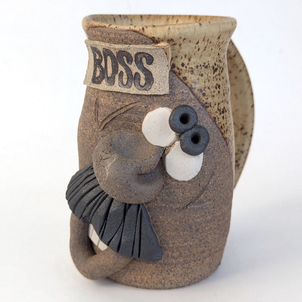 Funky Stoneware BOSS Ugly Face Studio Pottery Mug by "Chuckos" Handmade Rustic